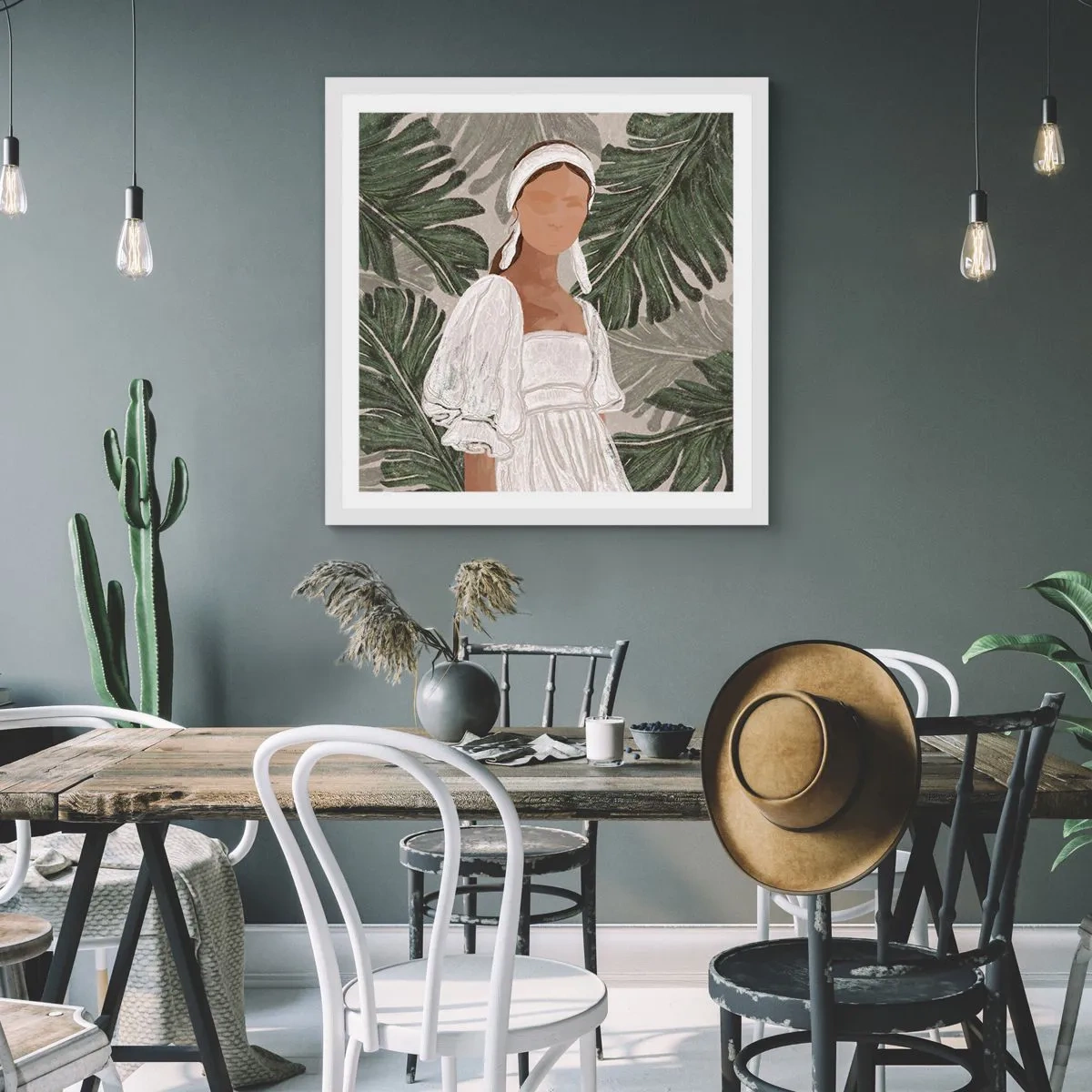 Plakat w białej ramie - Portret egzotyczny - 60x60 cm