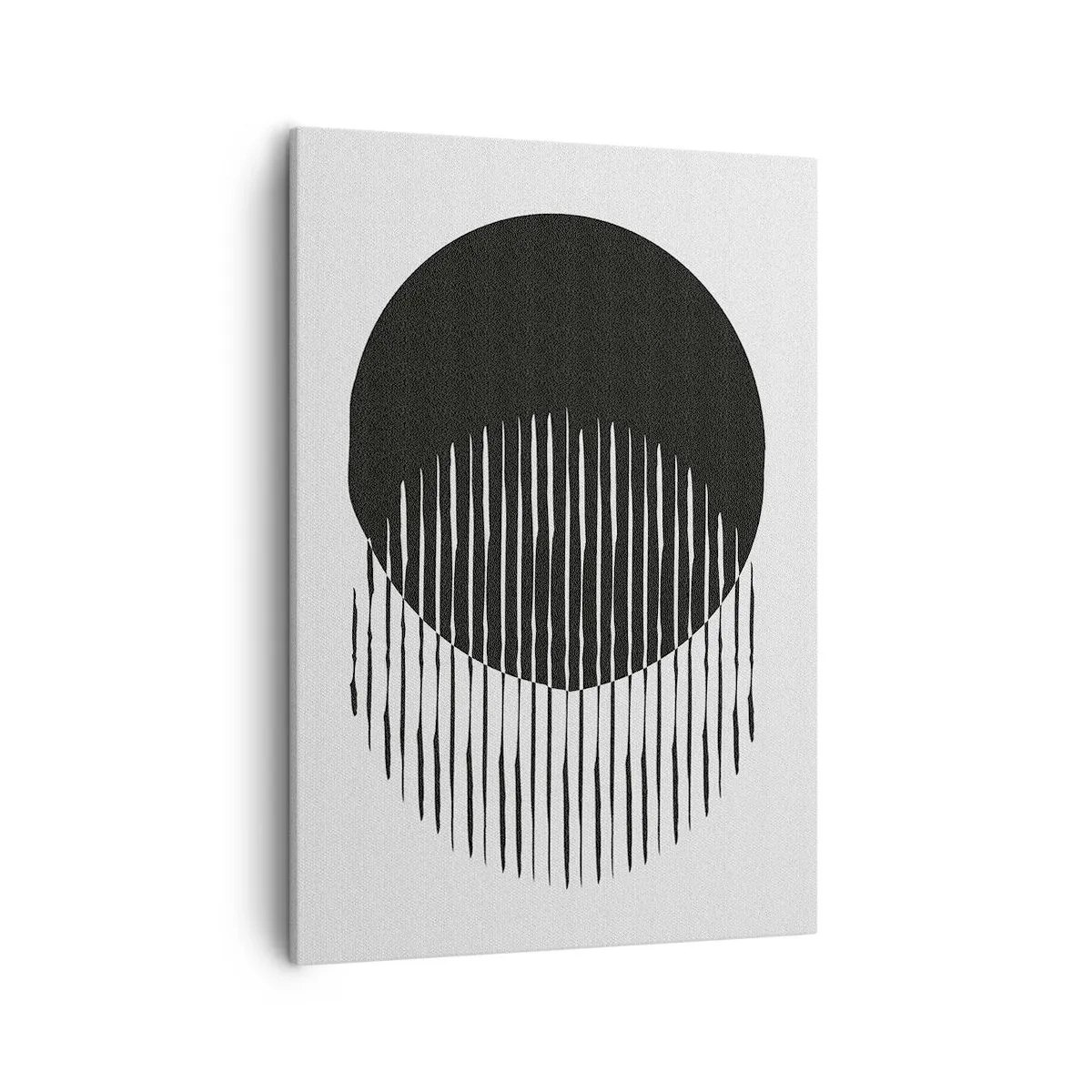 Obraz na płótnie - Abstrakcyjna kompozycja z czarnym okręgiem i pionowymi liniami - 50x70cm - Jego alter ego - Nowoczesna dekoracja ścienna do salonu, kuchni i sypialni ARTTOR