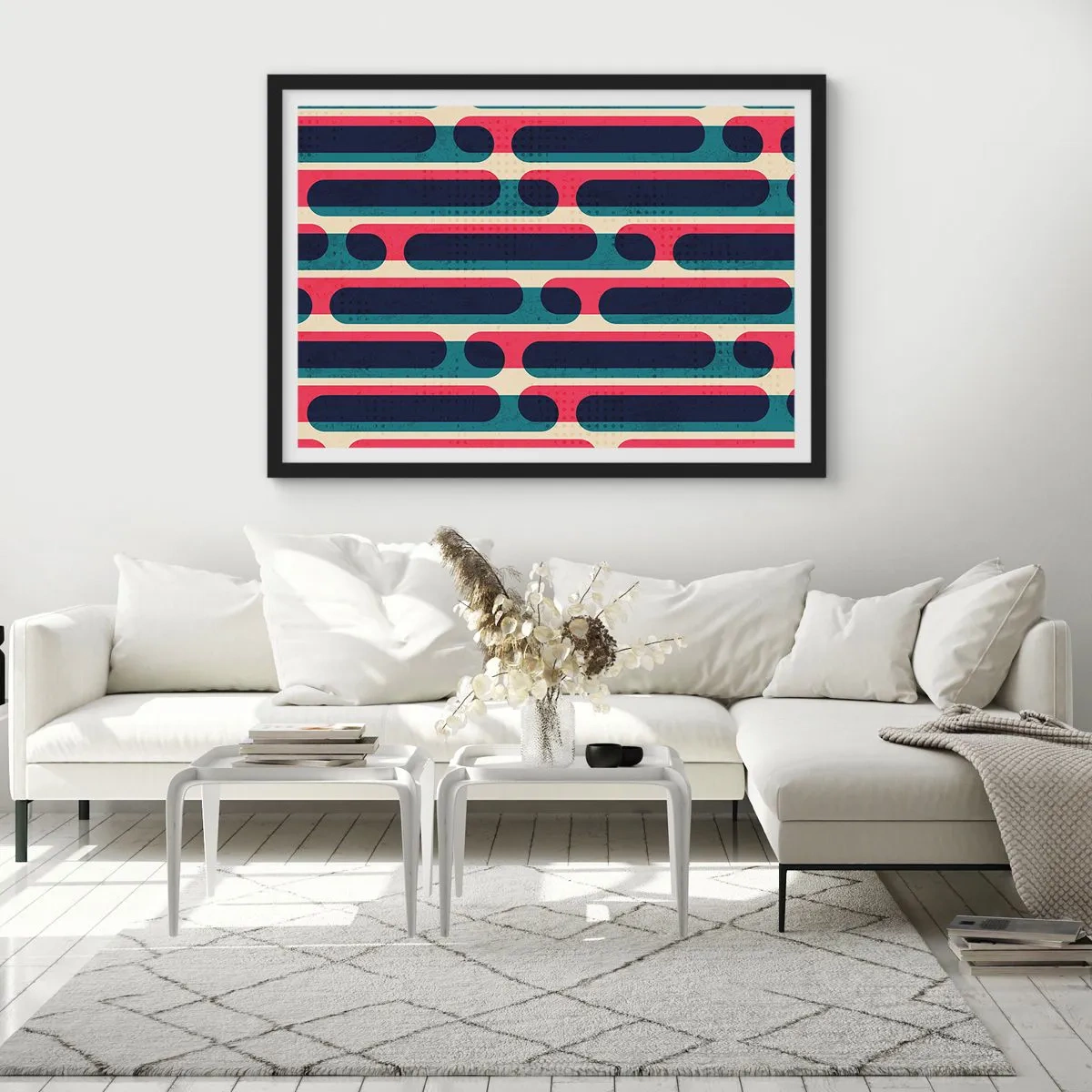 Plakat w czarnej ramie - Geometryczny wzór w stylu retro z pastelowymi barwami - 70x50cm - W głąb i do przodu - Nowoczesna dekoracja ścienna do salonu i sypialni ARTTOR