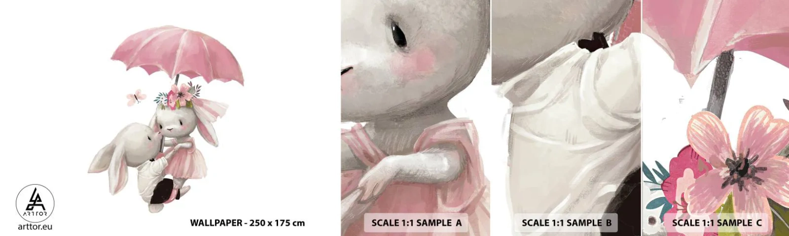 Fototapeta Próbka Samoprzylepna Deluxe Sticker - To właśnie miłość - Dla Dzieci, Króliki, Bajka - 100x30 cm