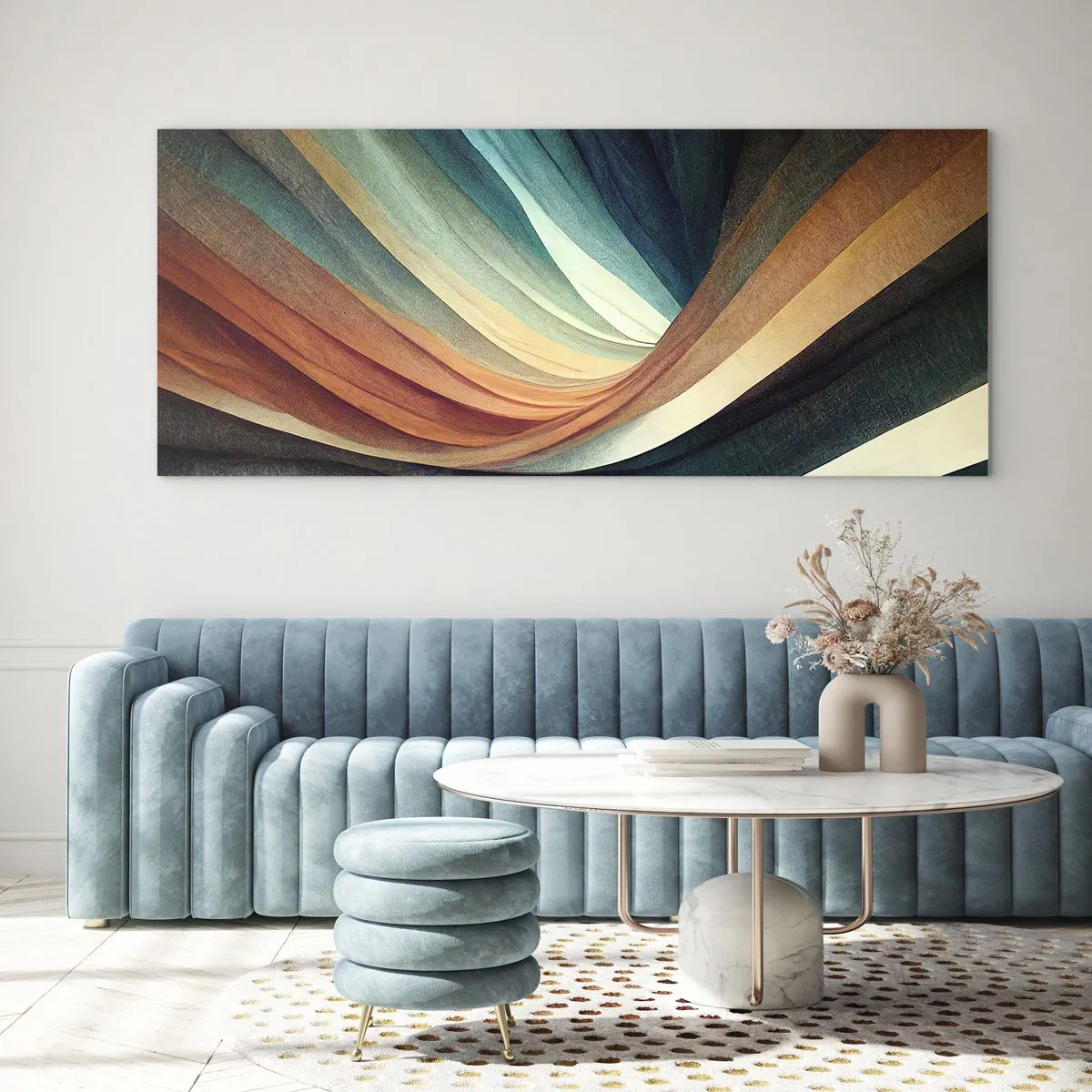 Obraz na szkle - Abstrakcyjne fale w ciepłych i chłodnych odcieniach - 160x50cm - Utkane z barw - Nowoczesna dekoracja ścienna do salonu i sypialni ARTTOR