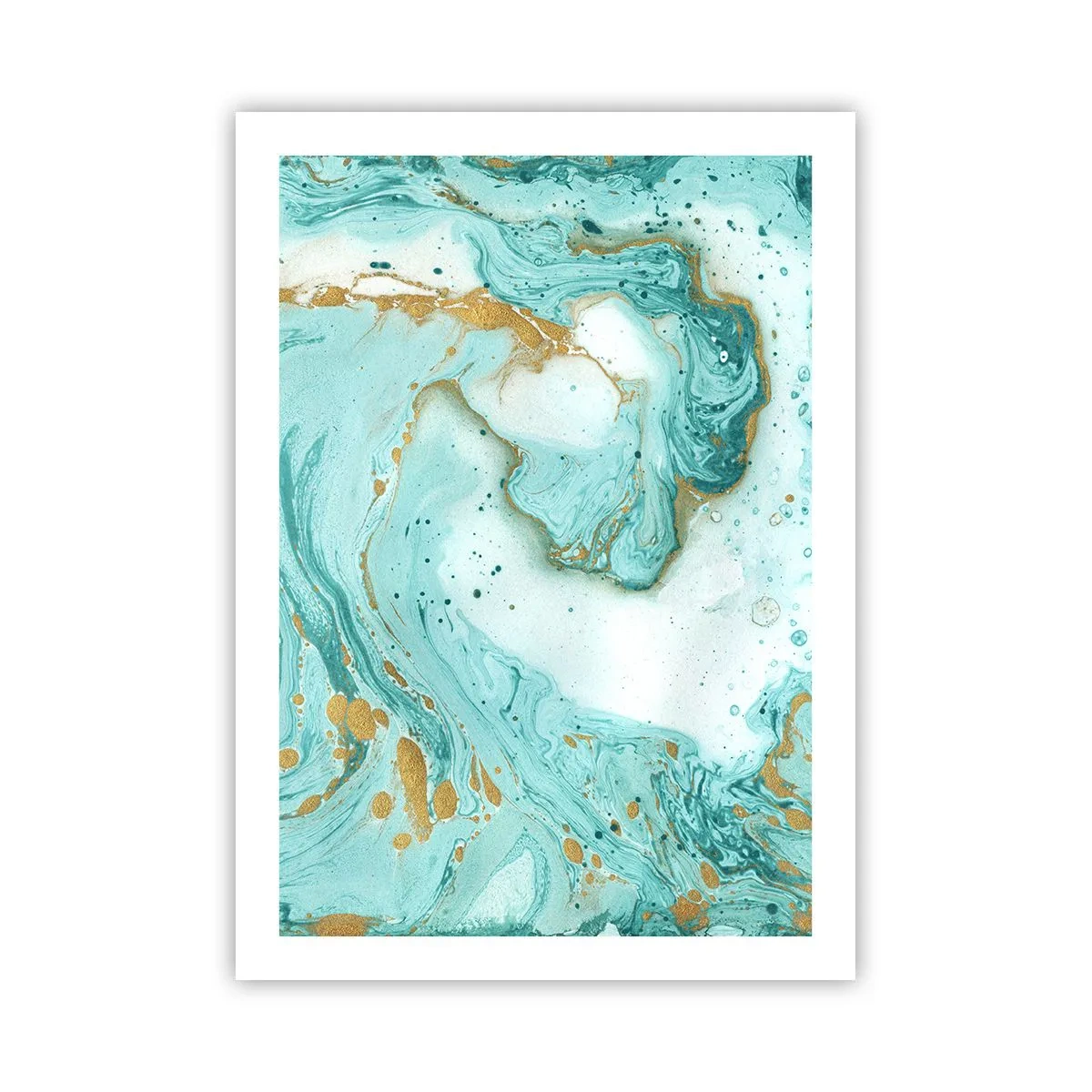 Plakat - Turkusowo-złota abstrakcja w marmurowym stylu - 50x70cm - Pod wielką falą z epoki Edo - Nowoczesna dekoracja ścienna do salonu, kuchni i sypialni ARTTOR