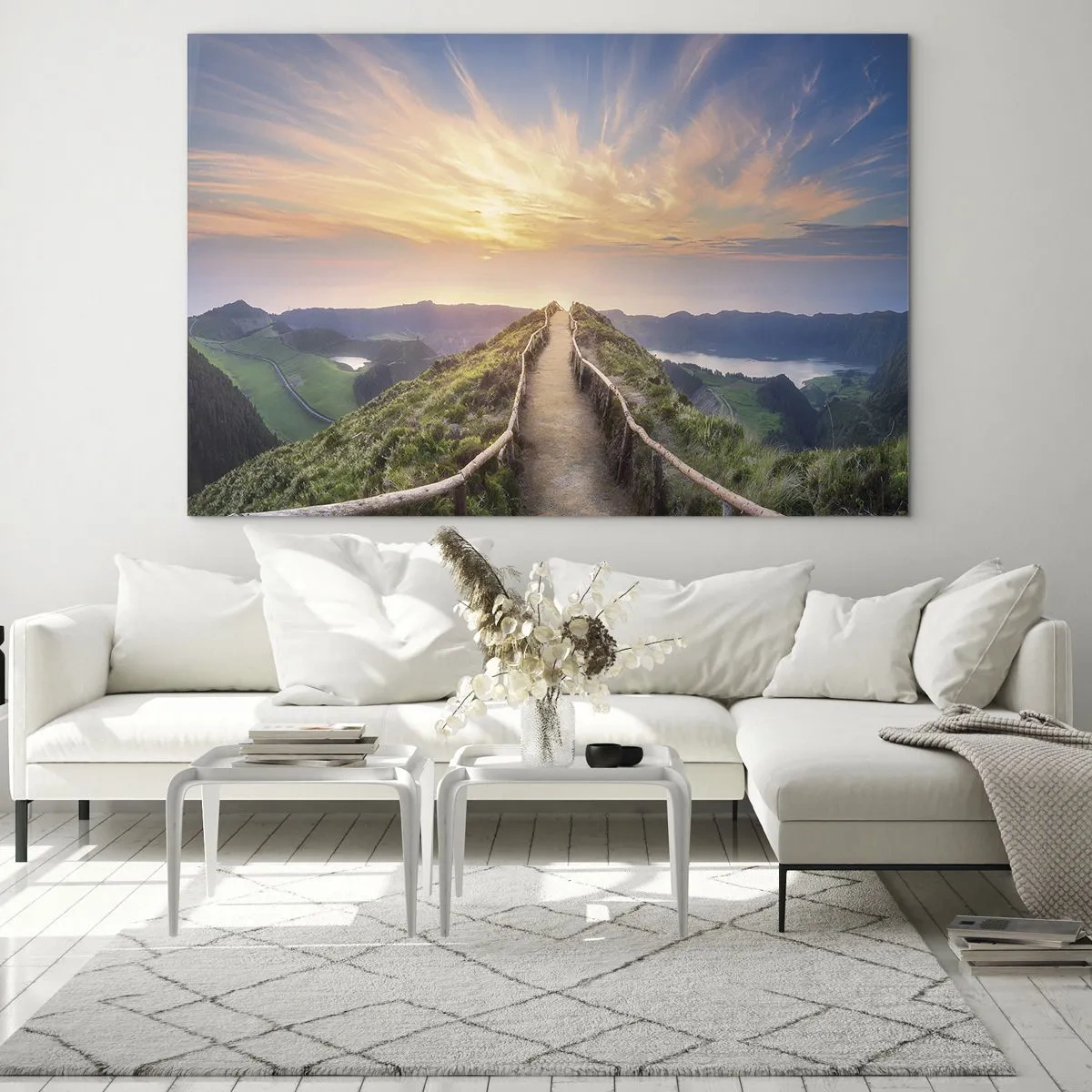 Obraz na szkle - Ścieżka na wzgórzu z widokiem na zachód słońca - 70x50cm - Blisko nieba - Nowoczesna dekoracja ścienna do salonu i sypialni ARTTOR