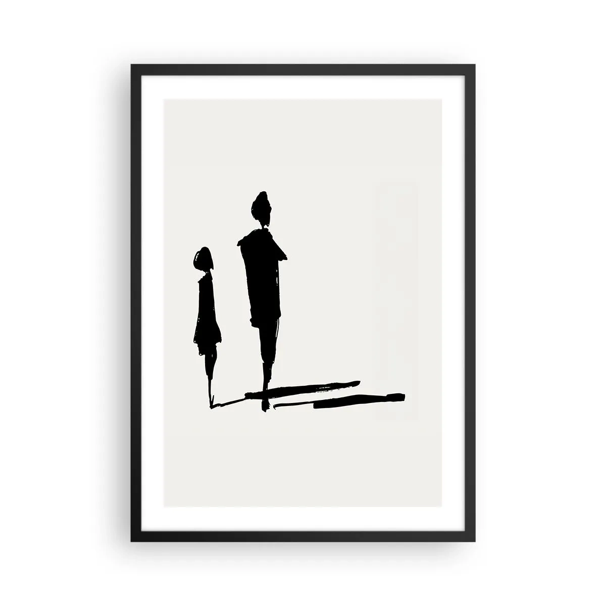 Plakat w czarnej ramie - Sylwetki dwóch postaci w czerni na jasnym tle - 50x70cm - Na pewno razem? - Nowoczesna dekoracja ścienna do salonu i sypialni ARTTOR
