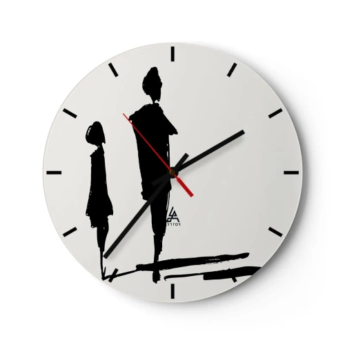 Zegar ścienny - Czarne sylwetki dwóch postaci na białym tle w szkicowym stylu - 30x30cm - Na pewno razem? - Nowoczesna dekoracja ścienna do salonu, kuchni i sypialni ARTTOR