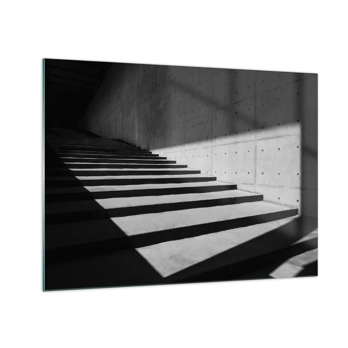Obraz na szkle - Betonowe schody w ostrym świetle i cieniu w nowoczesnym stylu - 70x50cm - Surowa uroda modernizmu - Nowoczesna dekoracja ścienna do salonu i sypialni ARTTOR