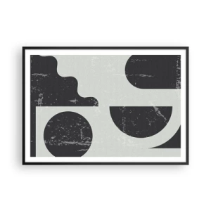 Plakat w czarnej ramie - Geometryczne wzory w odcieniach czerni i szarości - 100x70cm - Kompozycja ponad i pod - Nowoczesna dekoracja ścienna do salonu i sypialni ARTTOR