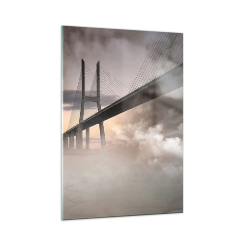 Obraz na szkle - Most we mgle z dramatycznym niebem i perspektywą głębi - 50x70cm - Nad rzeką, której nie ma - Nowoczesna dekoracja ścienna do salonu, kuchni i sypialni ARTTOR