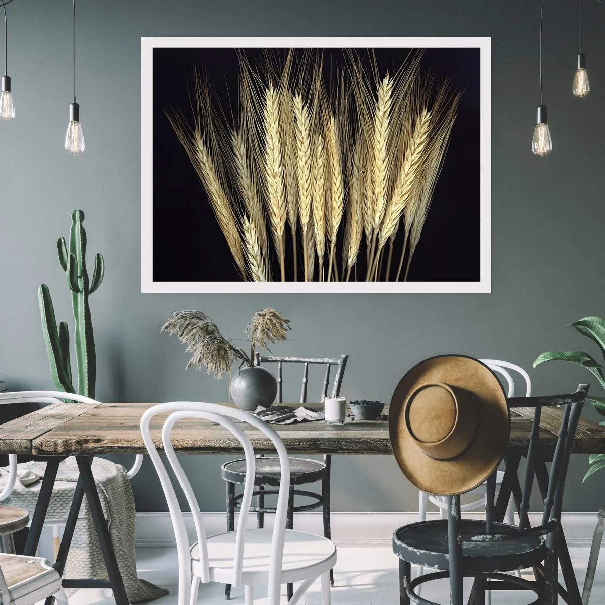 Plakat - Kłosy pszenicy na czarnym tle w rustykalnym stylu - 100x70cm - Rustykalna magia - Nowoczesna dekoracja ścienna do salonu i sypialni ARTTOR