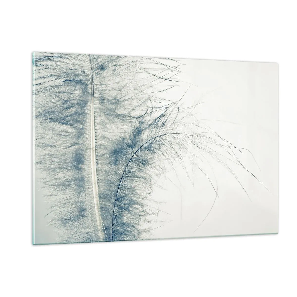 Obraz na szkle - Delikatne pióro na jasnym tle w minimalistycznym stylu - 120x80cm - Szept natury - Nowoczesna dekoracja ścienna do salonu, kuchni i sypialni ARTTOR