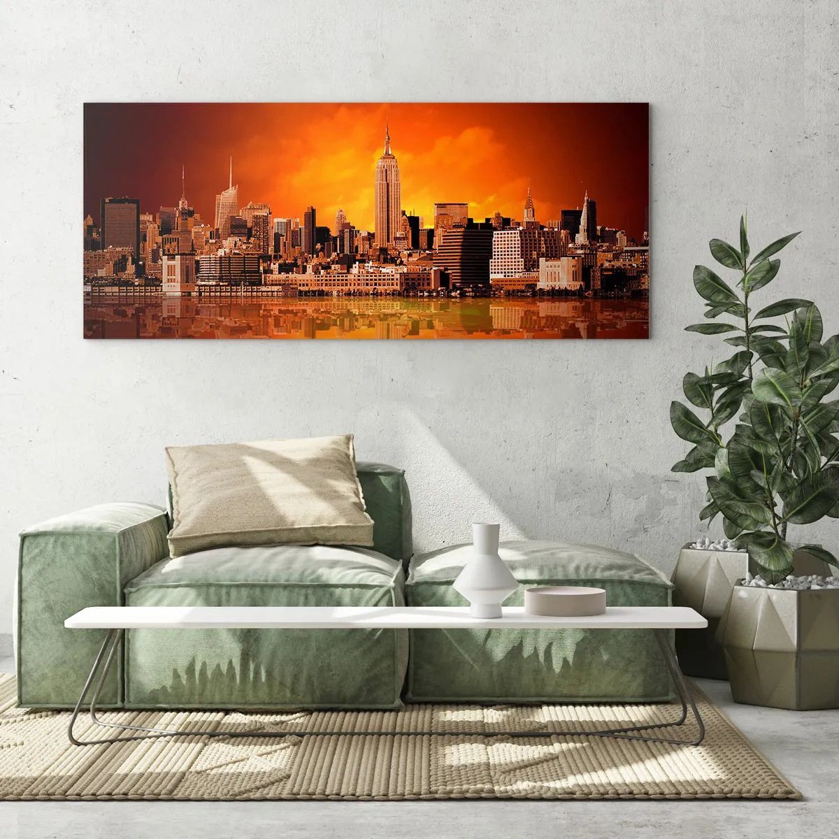 Obraz na szkle - Panorama wielkomiejska w żólci i brązie - 90x30 cm