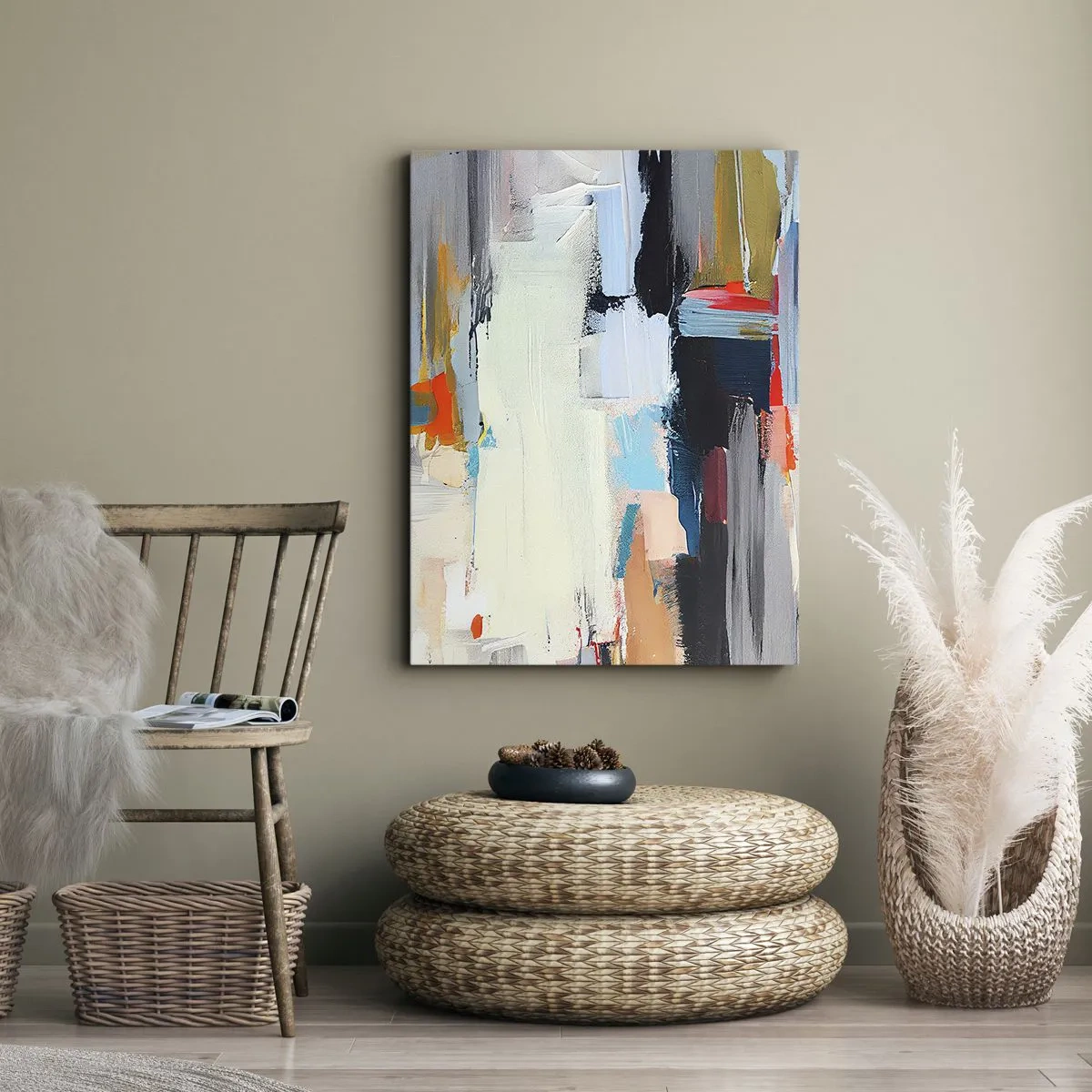 Obraz na płótnie - Kolorowa abstrakcja z dynamicznymi pociągnięciami pędzla - 80x120cm - Jest metoda? - Nowoczesna dekoracja ścienna do salonu i sypialni ARTTOR