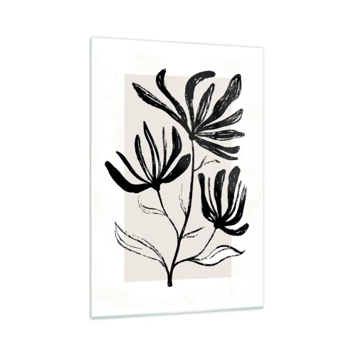 Obraz na szkle - Minimalistyczny czarno-biały motyw kwiatowy - 70x100cm - Szkic do zielnika - Nowoczesna dekoracja ścienna do salonu i sypialni ARTTOR