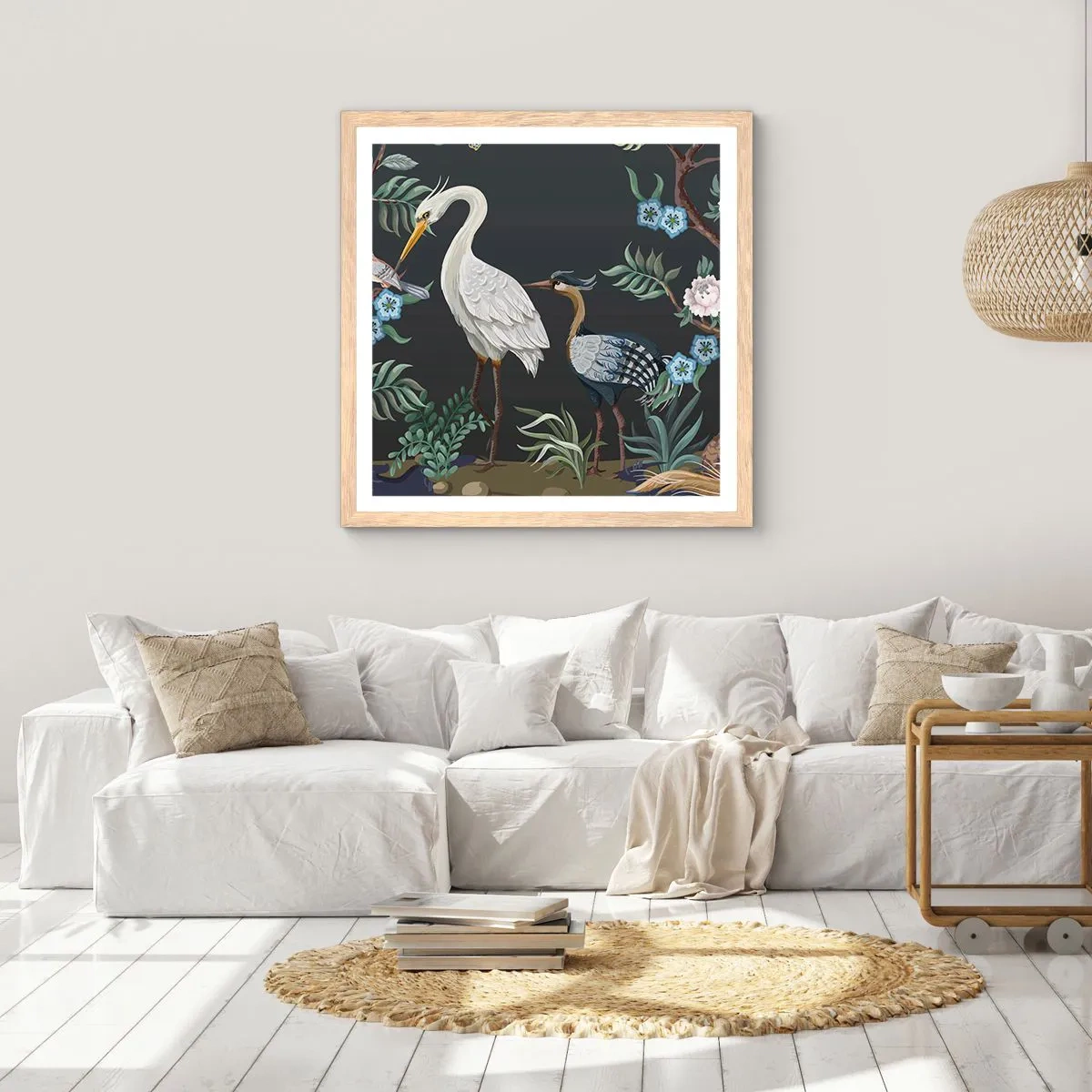 Plakat w ramie jasny dąb - Ptasia parada - 30x30 cm