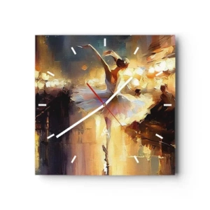 Zegar ścienny - Balerina tańcząca na tle oświetlonej sceny - 30x30cm - Cud na ulicy - Nowoczesna dekoracja ścienna do salonu i sypialni ARTTOR