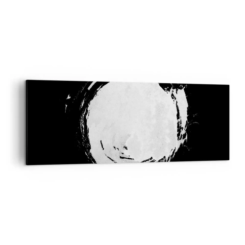 Obraz na płótnie - Biały okrąg na czarnym tle w minimalistycznym stylu - 140x50cm - Dobre wyjście - Nowoczesna dekoracja ścienna do salonu i sypialni ARTTOR