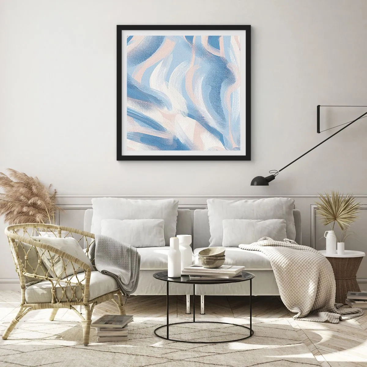 Plakat w czarnej ramie - Błękitne falowanie - 40x40 cm