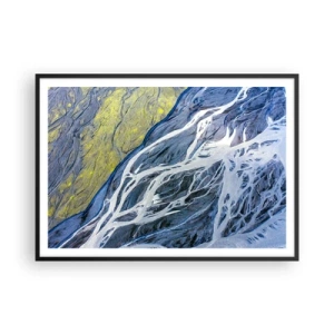 Plakat w czarnej ramie - Abstrakcyjny widok na meandrujące koryta rzek z lotu ptaka - 100x70cm - Naskalne malowidła natury - Nowoczesna dekoracja ścienna do salonu i sypialni ARTTOR