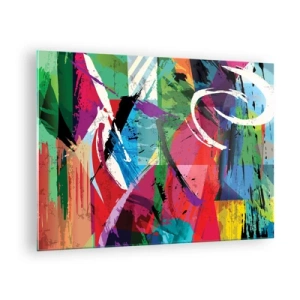 Obraz na szkle - Kolorowa abstrakcja z dynamicznymi kształtami i teksturami - 70x50cm - Szybko, żywo i skocznie - Nowoczesna dekoracja ścienna do salonu i sypialni ARTTOR