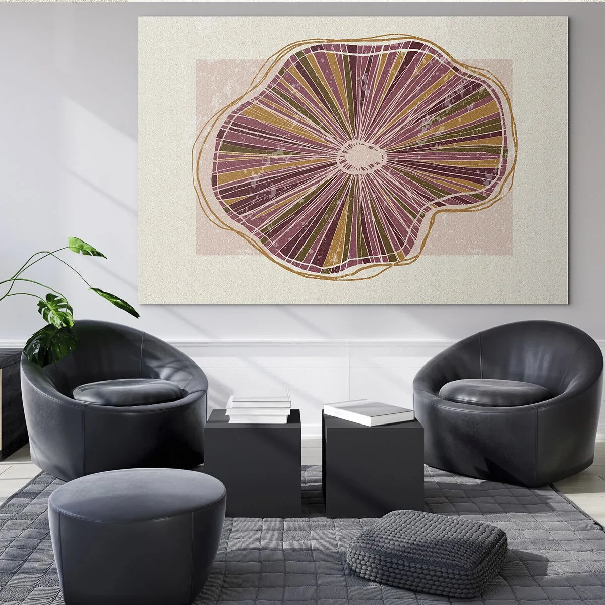 Obraz na szkle - Promienista forma organiczna w odcieniach różu i brązu - 70x50cm - Abstrakcja promienista - Nowoczesna dekoracja ścienna do salonu i sypialni ARTTOR