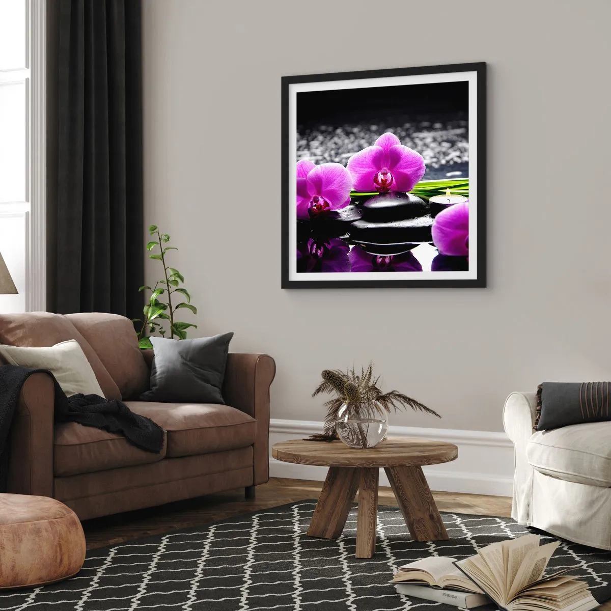 Plakat w czarnej ramie - Utonąć w ciszy i spokoju - 50x50 cm