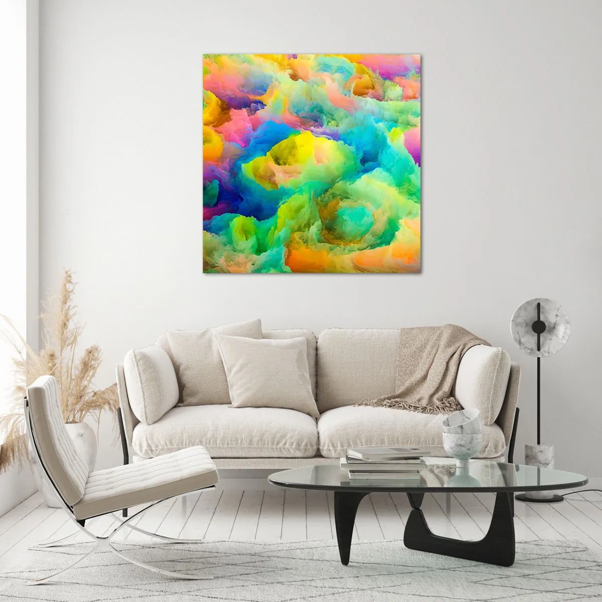 Obraz na szkle - Tęczowy puch - 40x40 cm