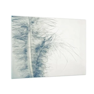 Obraz na szkle - Delikatne pióro na jasnym tle w minimalistycznym stylu - 70x50cm - Szept natury - Nowoczesna dekoracja ścienna do salonu i sypialni ARTTOR