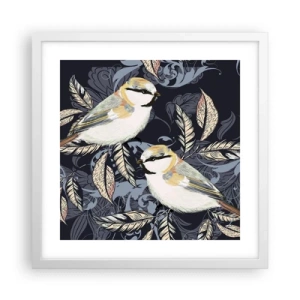 Plakat w białej ramie - Żółto-błękitny trel - 40x40 cm