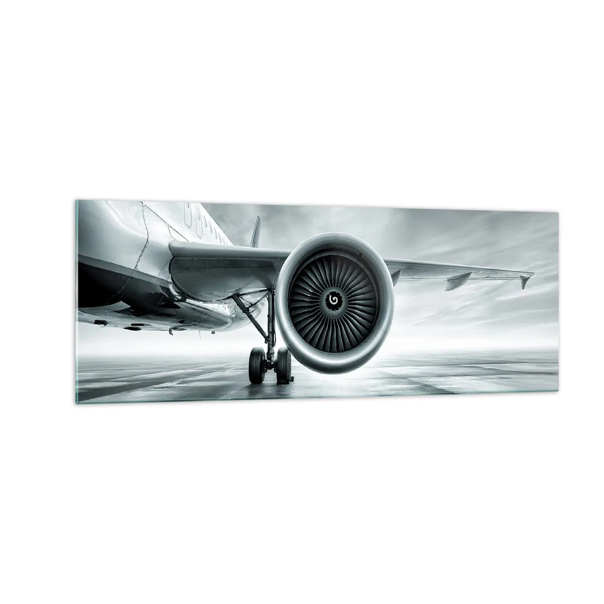Obraz na szkle - Silnik odrzutowy samolotu na płycie lotniska - 140x50cm - Jest moc! - Nowoczesna dekoracja ścienna do salonu i sypialni ARTTOR