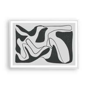 Plakat w białej ramie - Abstrakcyjna zabawa w labiryncie - 100x70 cm