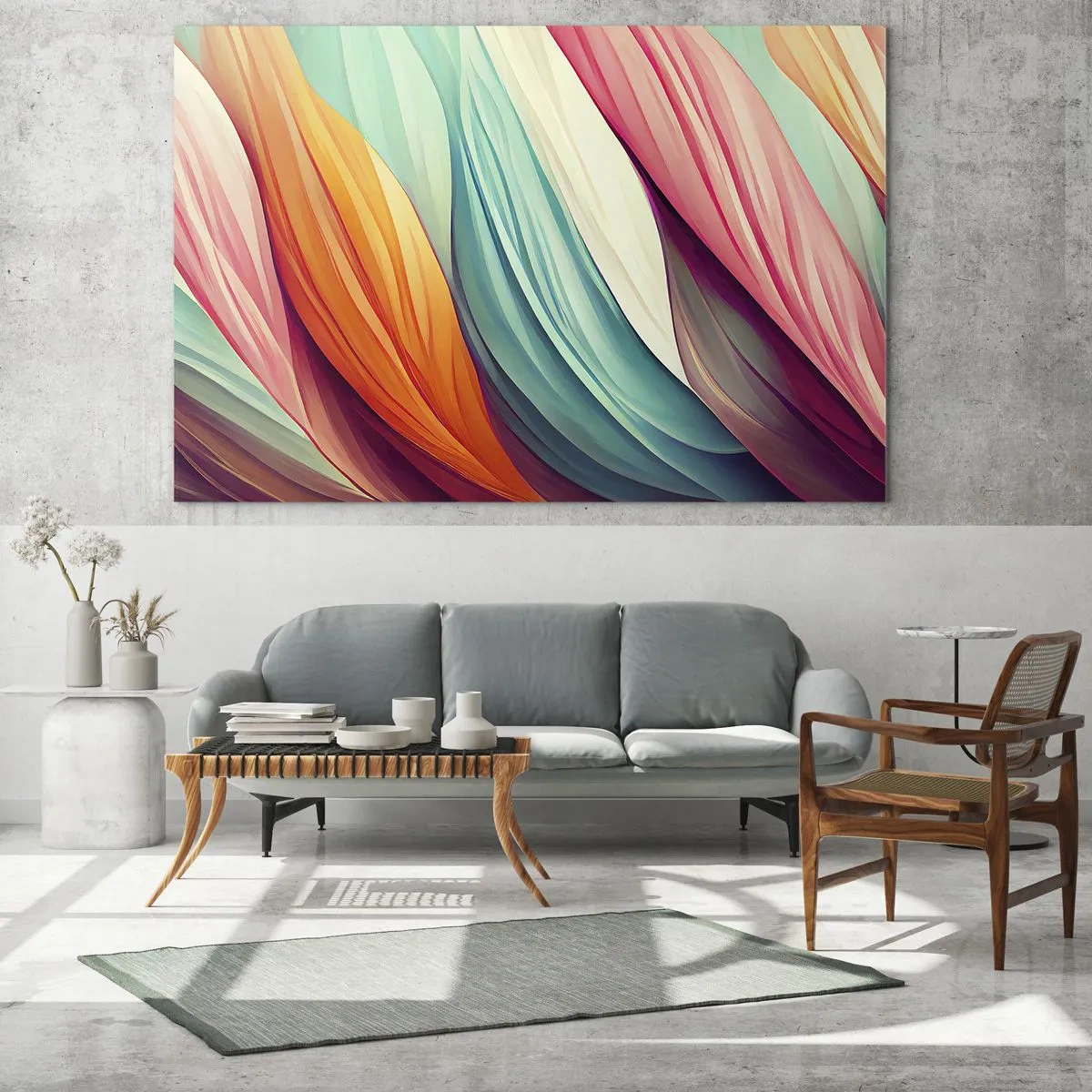 Obraz na szkle - Kolorowy splot abstrakcyjnych pasm w pastelach - 70x50cm - Tęczowy splot - Nowoczesna dekoracja ścienna do salonu i sypialni ARTTOR