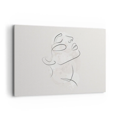 Obraz na płótnie - Minimalistyczny szkic twarzy na jasnym tle - 120x80cm - Zarys marzenia - Nowoczesna dekoracja ścienna do salonu, kuchni i sypialni ARTTOR