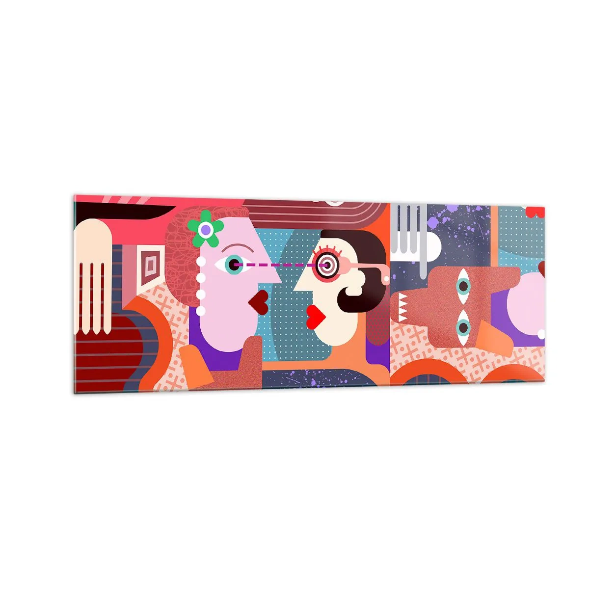 Obraz na szkle - Abstrakcyjne postacie w żywych kolorach - 140x50cm - Oko w oko - Nowoczesna dekoracja ścienna do salonu i sypialni ARTTOR