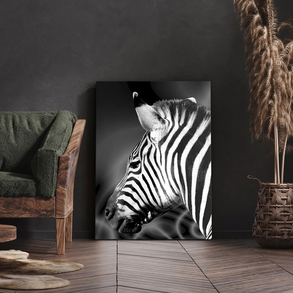 Obraz na płótnie - Profil zebry na czarno-białym tle - 50x70cm - Białe jest białe, a czarne jest czarne - Nowoczesna dekoracja ścienna do salonu, kuchni i sypialni ARTTOR