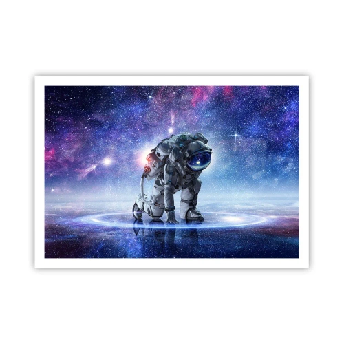 Plakat - Astronauta w galaktycznym krajobrazie - 100x70cm - Niebo gwiaździste nade mną - Nowoczesna dekoracja ścienna do salonu i sypialni ARTTOR