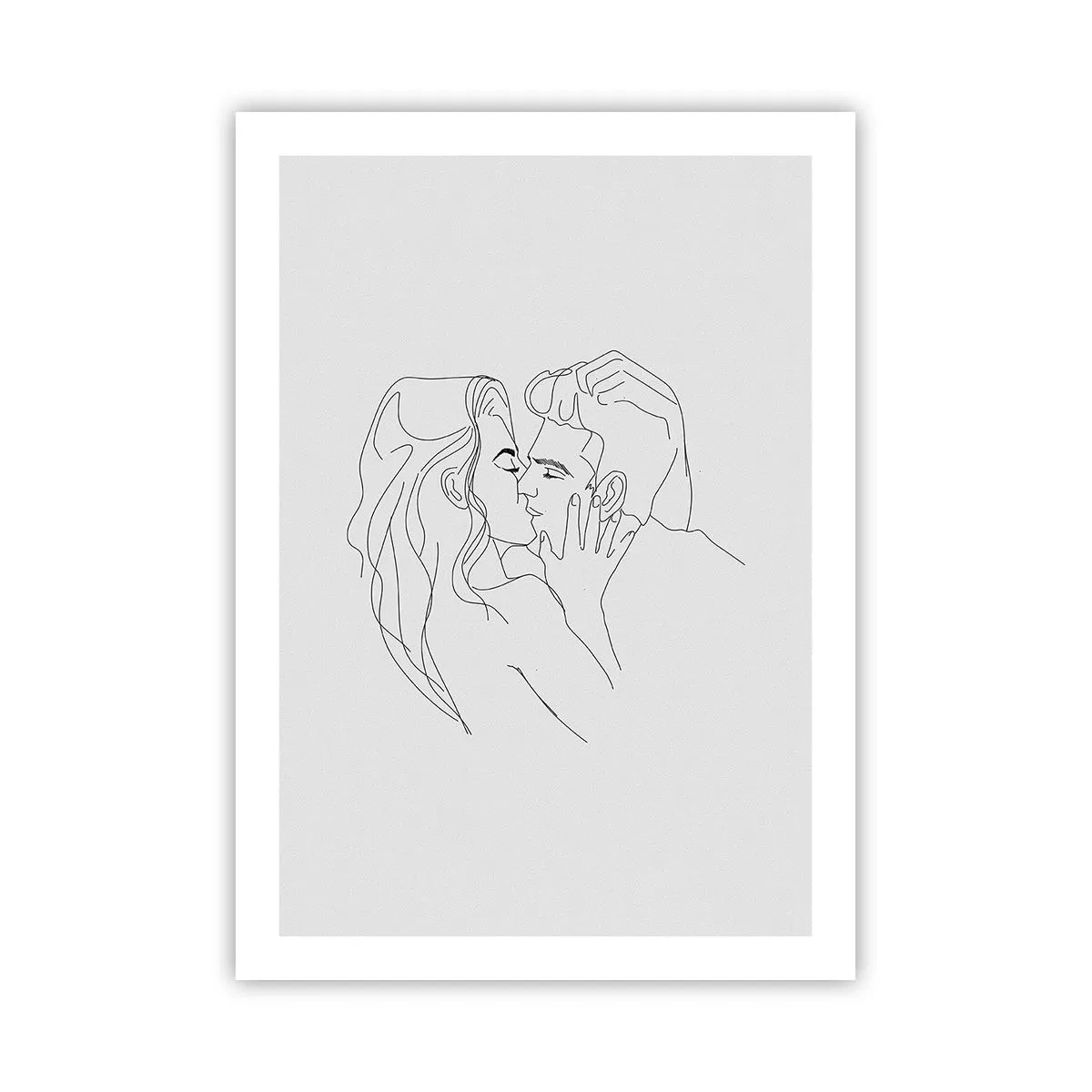 Plakat - Minimalistyczna kreskówka przedstawiająca pocałunek pary - 50x70cm - Tą samą kreską - Nowoczesna dekoracja ścienna do salonu, kuchni i sypialni ARTTOR