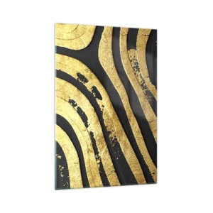 Obraz na szkle - Złote abstrakcyjne fale na czarnym tle - 70x100cm - Wszystko płynie - Nowoczesna dekoracja ścienna do salonu i sypialni ARTTOR