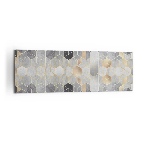 Obraz na płótnie - Geometryczny wzór w złotych odcieniach - 160x50cm - Diamentowa kompozycja - Nowoczesna dekoracja ścienna do salonu i sypialni ARTTOR