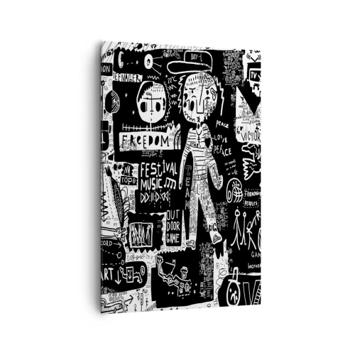 Obraz na płótnie - Czarno-biały kolaż inspirowany sztuką uliczną - 80x120cm - Duchowej młodości prawa i radości - Nowoczesna dekoracja ścienna do salonu i sypialni ARTTOR