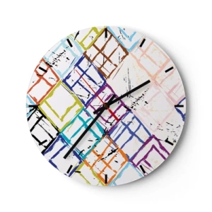Zegar ścienny - Kolorowe abstrakcyjne linie tworzące geometryczne kształty - 30x30cm - Komórki do wynajęcia - Nowoczesna dekoracja ścienna do salonu, kuchni i sypialni ARTTOR