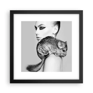 Plakat w czarnej ramie - Dama z szynszylą - 30x30 cm