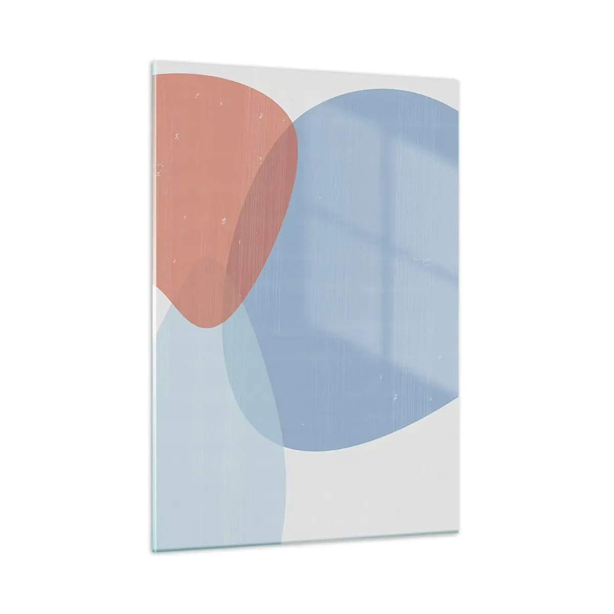 Obraz na szkle - Nowoczesna abstrakcja z niebieskim i różowym kształtem - 50x70cm - Pastelowe związki - Nowoczesna dekoracja ścienna do salonu, kuchni i sypialni ARTTOR