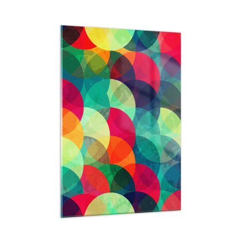Obraz na szkle - Kolorowe, nakładające się półkola w intensywnej palecie barw - 50x70cm - Wtęczowstąpienie - Nowoczesna dekoracja ścienna do salonu, kuchni i sypialni ARTTOR