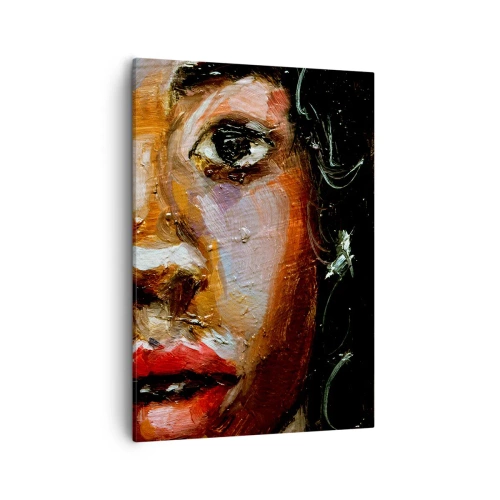 Obraz na płótnie - Abstrakcyjny portret kobiety w stylu ekspresjonistycznym - 50x70cm - Czerń i blask - Nowoczesna dekoracja ścienna do salonu, kuchni i sypialni ARTTOR