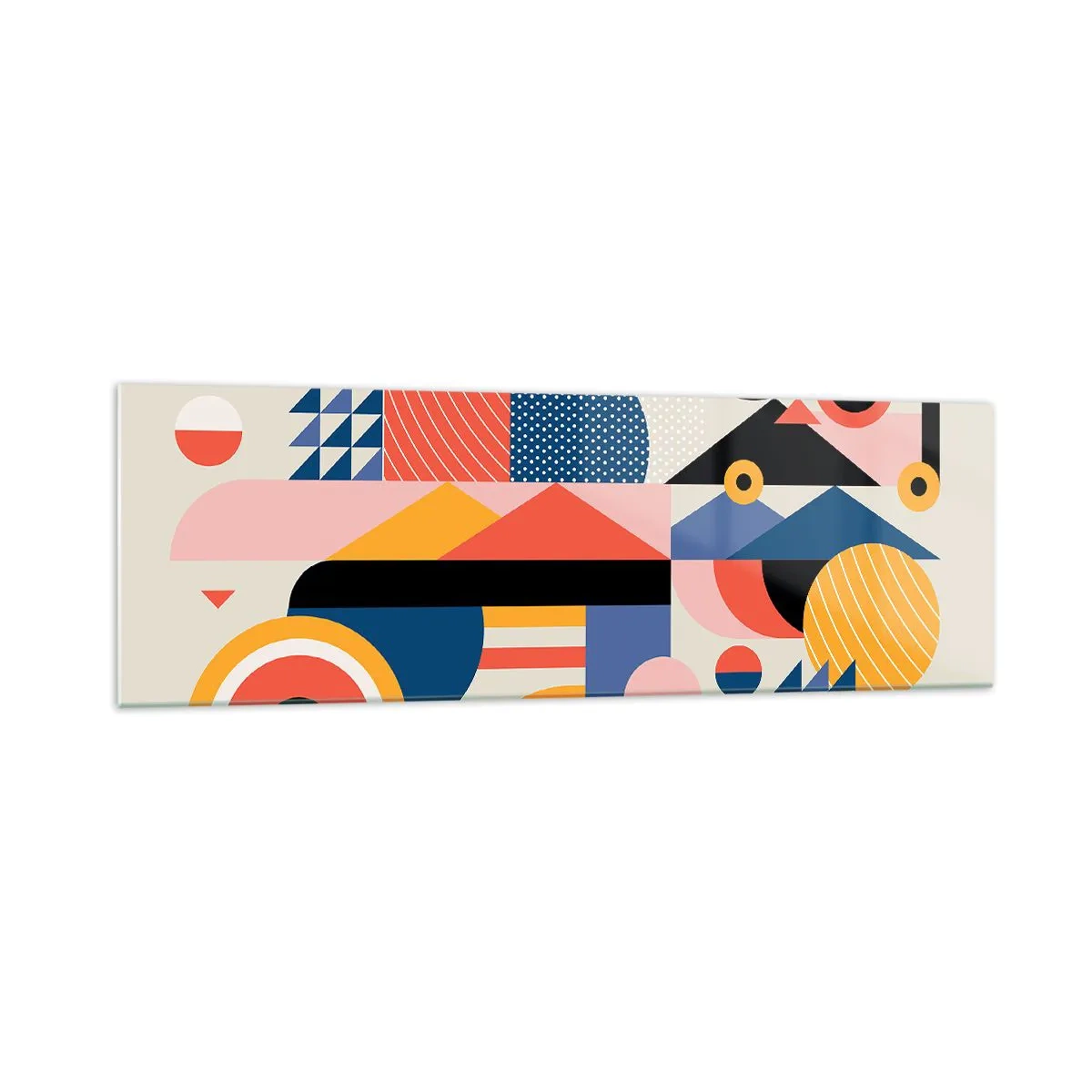 Obraz na szkle - Kolorowe geometryczne kształty w stylu retro - 160x50cm - Kompozycja: pobaw się - Nowoczesna dekoracja ścienna do salonu i sypialni ARTTOR