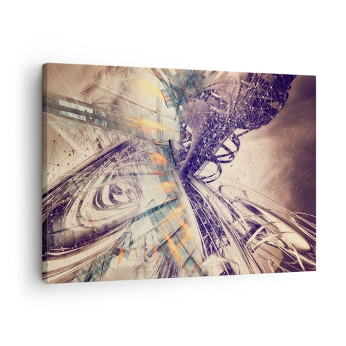 Obraz na płótnie - Dynamiczna abstrakcja w odcieniach beżu i fioletu - 70x50cm - W wielkim pędzie - Nowoczesna dekoracja ścienna do salonu i sypialni ARTTOR