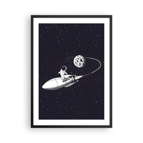 Plakat w czarnej ramie - Astronauta stojący na lecącej rakiecie w przestrzeni kosmicznej - 50x70cm - Kosmiczny surfer - Nowoczesna dekoracja ścienna do salonu i sypialni ARTTOR