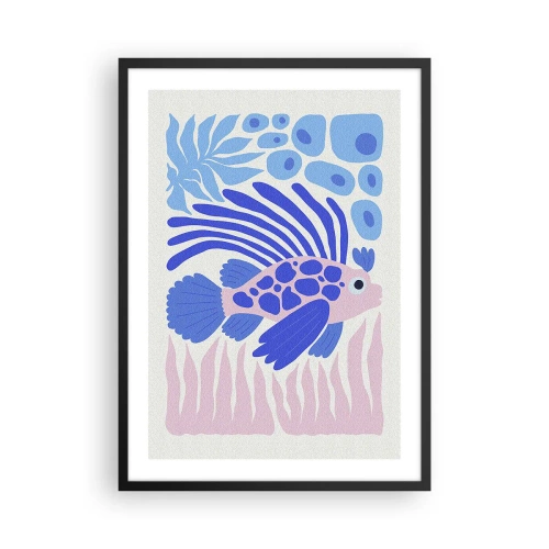 Plakat w czarnej ramie - Stylizowana egzotyczna ryba w podwodnym otoczeniu - 50x70cm - W swoim żywiole - Nowoczesna dekoracja ścienna do salonu i sypialni ARTTOR