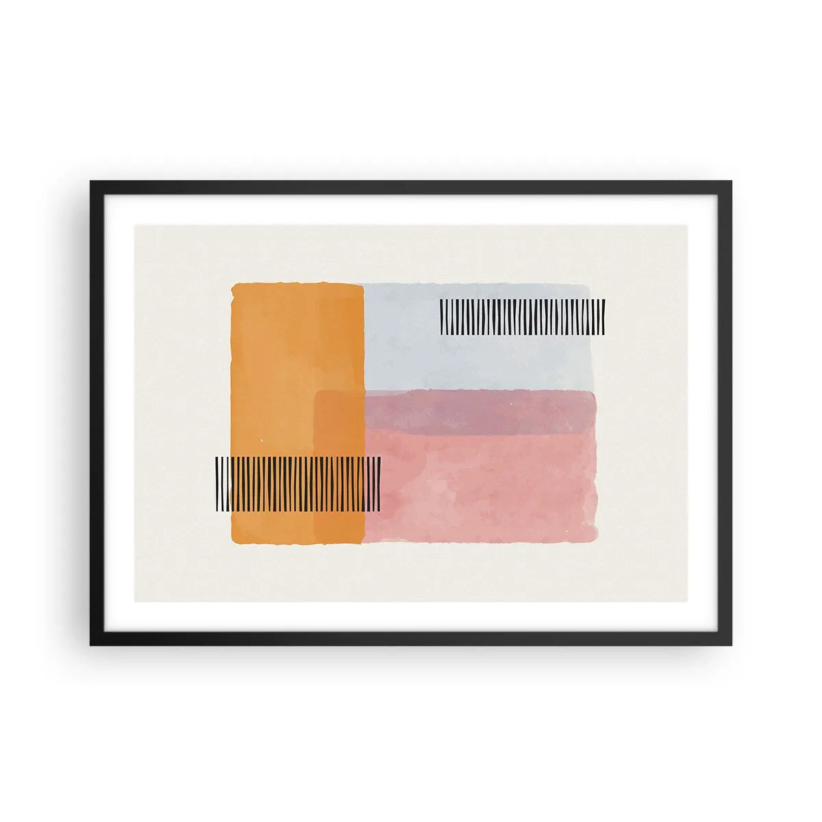 Plakat w czarnej ramie - Geometria w pastelowych kolorach z liniami na jasnym tle - 70x50cm - Z kąta w kąt - Nowoczesna dekoracja ścienna do salonu i sypialni ARTTOR