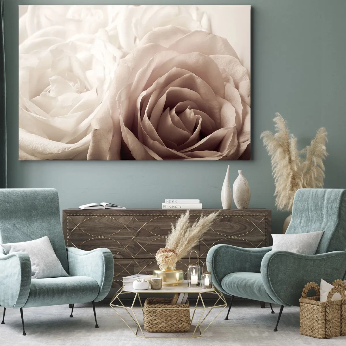 Obraz na płótnie - Delikatne róże w pastelowych odcieniach beżu - 70x50cm - W sercu róży - Nowoczesna dekoracja ścienna do salonu i sypialni ARTTOR